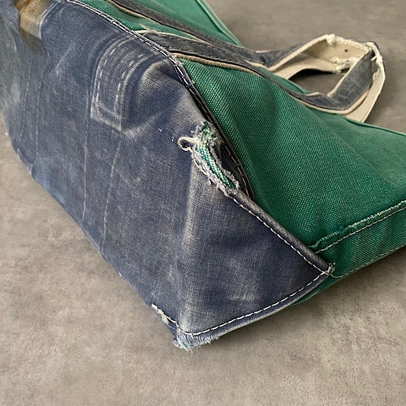 80's L.L.BEAN Deluxe Tote Bag MEDIUM GREEN/NAVY Made in USA 80年代