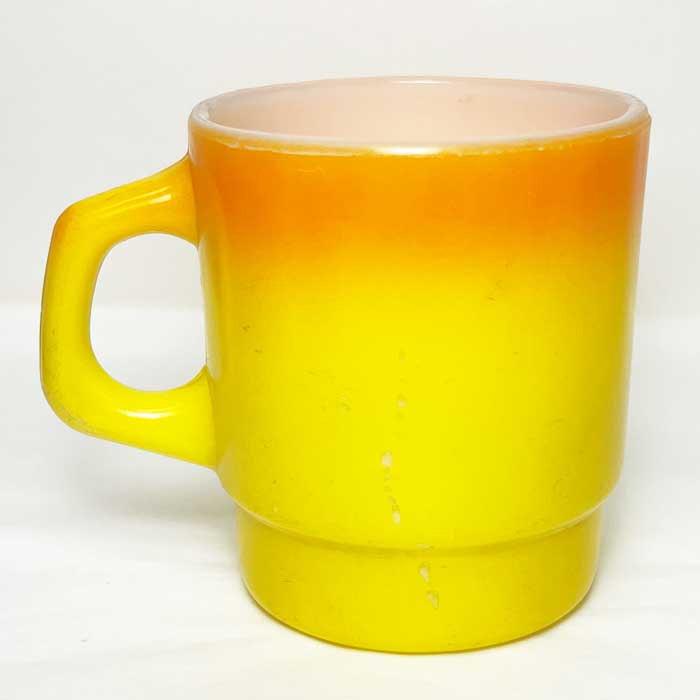 Vintage Anchor Hocking Fire King Stacking Mug ORANGE/YELLOW Made
