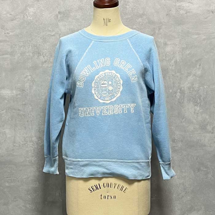 60's VINTAGE Flocky Print Raglan Sleeve Sweat Shirts L.BLUE