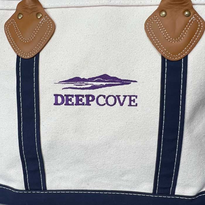 L.L.BEAN LEATHER HANDLE TOTE BAG Made in USA NAVY/NATURAL L.L.Bean