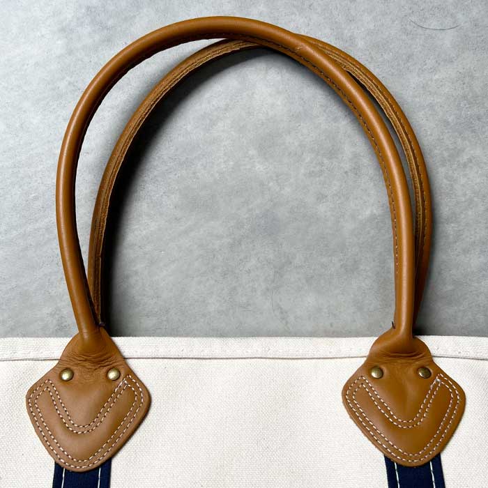 L.L.BEAN LEATHER HANDLE TOTE BAG Made in USA NAVY/NATURAL L.L.Bean