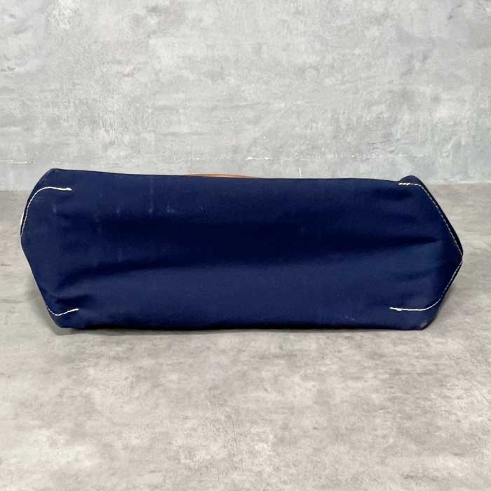 L.L.BEAN LEATHER HANDLE TOTE BAG Made in USA NAVY/NATURAL L.L.Bean