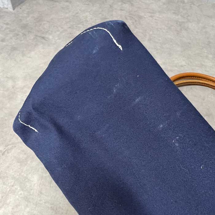 L.L.BEAN LEATHER HANDLE TOTE BAG Made in USA NAVY/NATURAL L.L.Bean