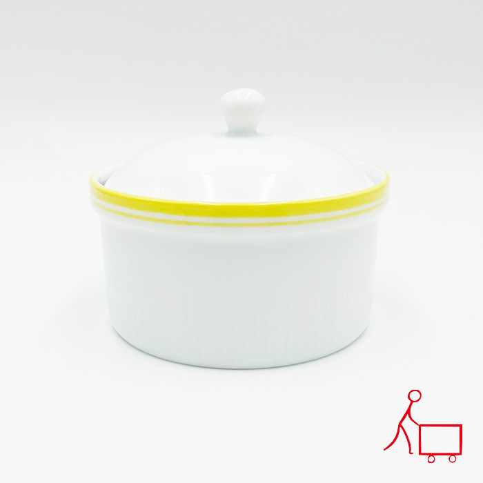 36【A品】蓋付きココット（イエローライン）