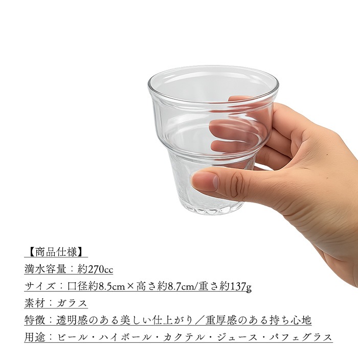 833419【A品・B品込み】ガラスミニコーン 270cc