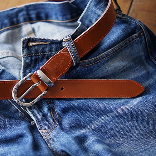 ベルト メンズ カジュアル Universal Overall ユニバーサルオーバーオール 本革 牛革 しっかり一枚革 デニム ブランドカラー オレンジステッチ 幅3cm Universal Overall ユニバーサルオーバーオール ベルト専門店ベルトラボ