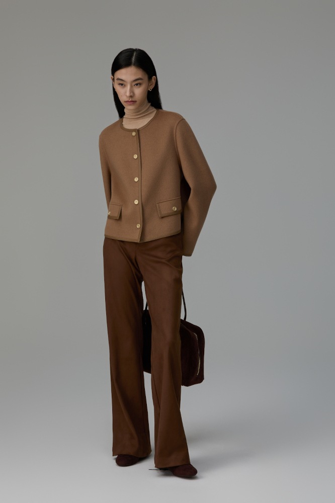 OAMi Cashmere ジャケット(レザー丸首)・キャメル・OAMi SHOP(オアミ