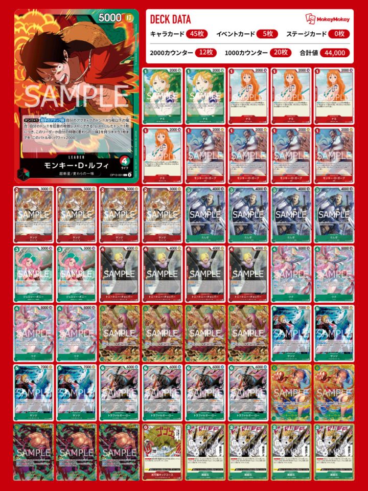 赤緑ルフィ デッキ 構築済みデッキ〕 赤緑ルフィ | デッキ販売 | ワンピースカード