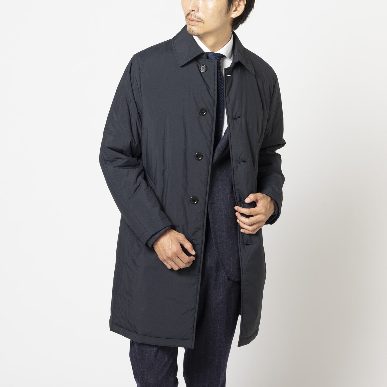 新品 shiun グレー ステンカラーコート サイズS ストレッチ】サージ セミロングステンカラーコート(16383309