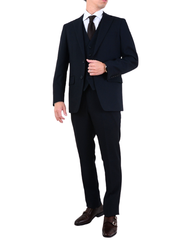 ≪WEB特別≫洗える/スリーピース/ストレッチ/ネイビー/柄無地