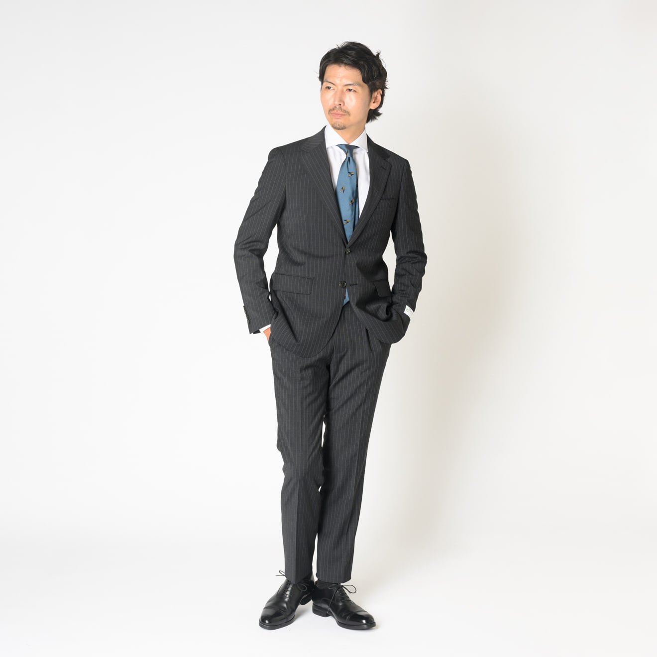 【息子のシューズ】ビームスハート REDA生地 スーツ ネイビー チェック ≪WEB半額≫PREMIO/REDA/ATTITUDE /レダ/20.5マイクロン/ワンタック