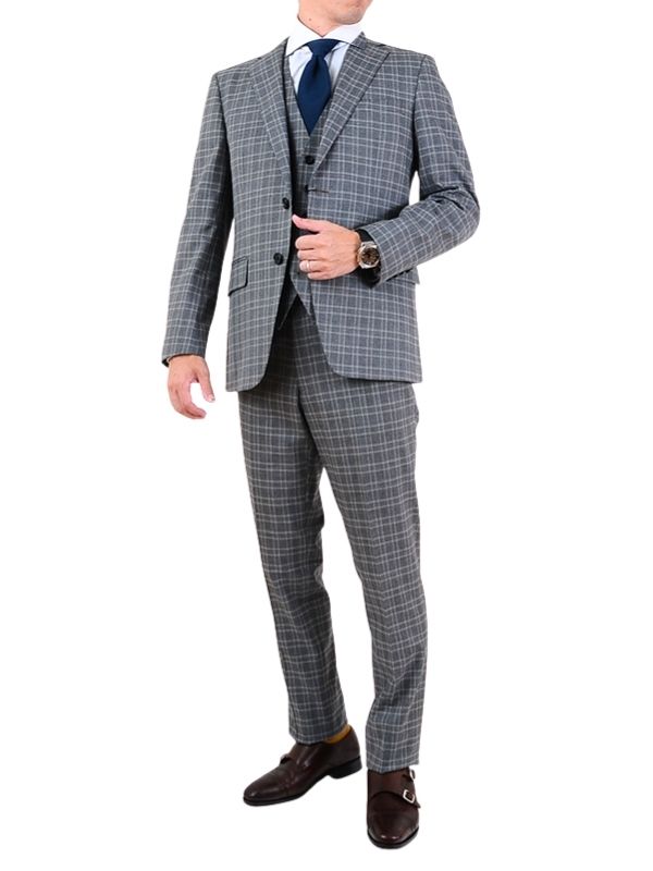 ≪WEB特価≫スリーピース/ストレッチ感/グレー/チェック/B体展開