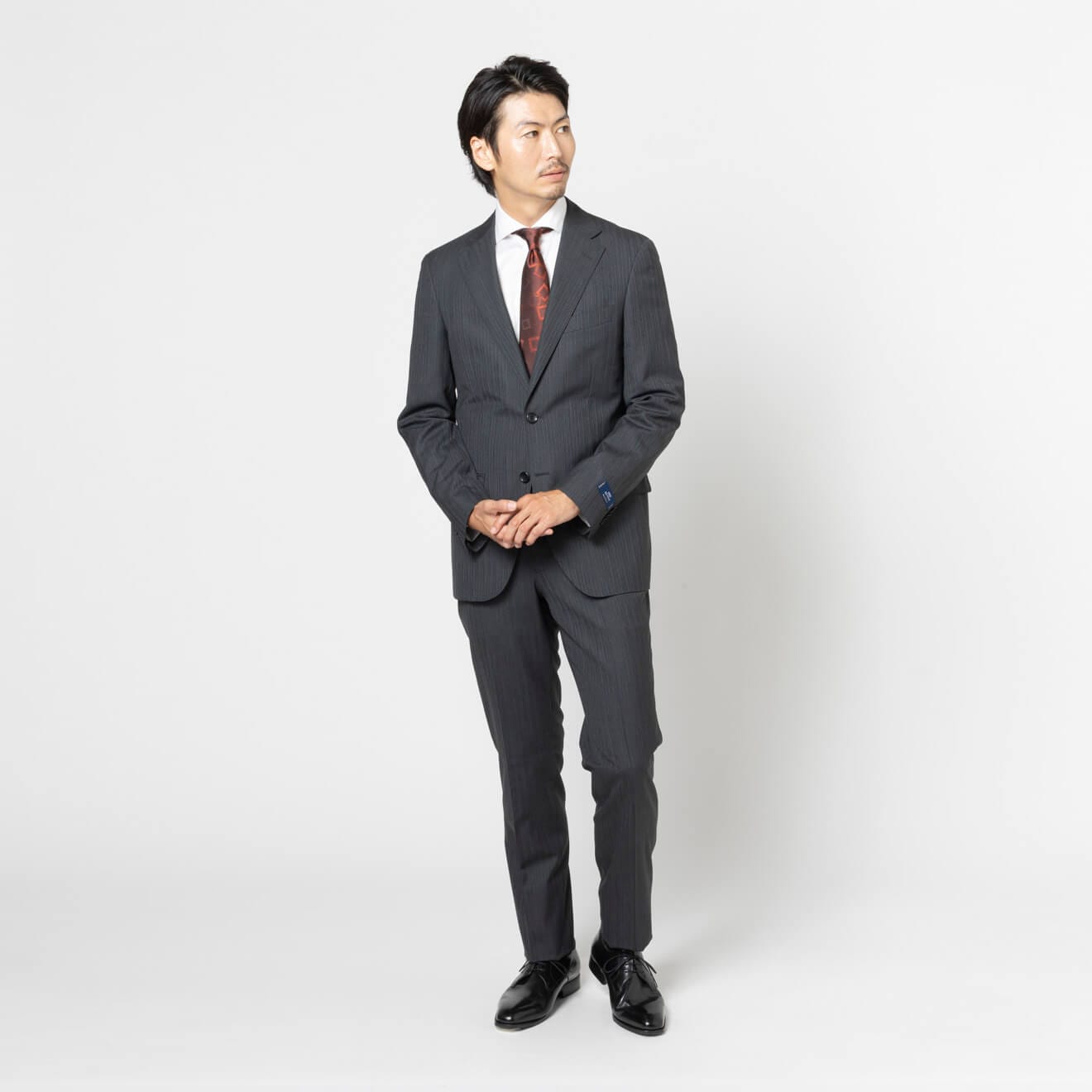 〚新品〛春秋冬 2パンツウール毛混 ストライプ シングル二つ釦スーツ ワンタック ≪WEB特別≫ウール混/シングル2釦/ノータックスリム/チャコール