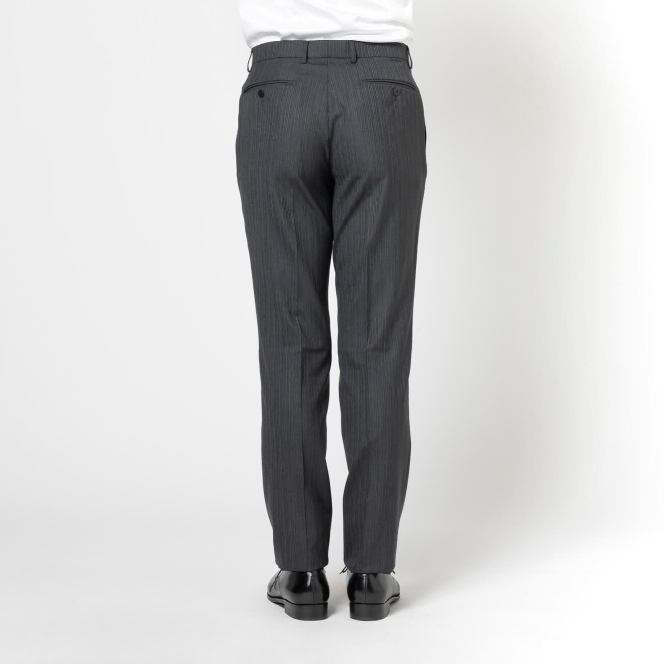 〚新品〛春秋冬 2パンツウール毛混 ストライプ シングル二つ釦スーツ ワンタック ≪WEB特別≫ウール混/シングル2釦/ノータックスリム/チャコール