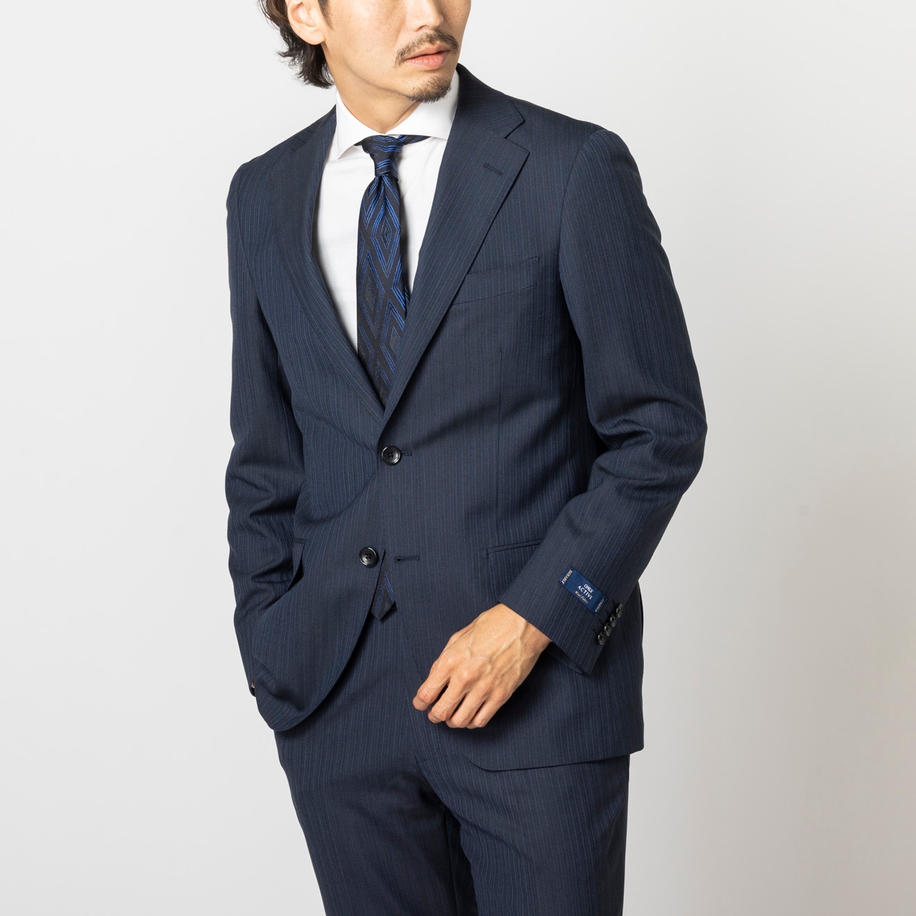 ≪入荷予定≫ウール混/シングル2釦/ノータックスリム/ネイビー