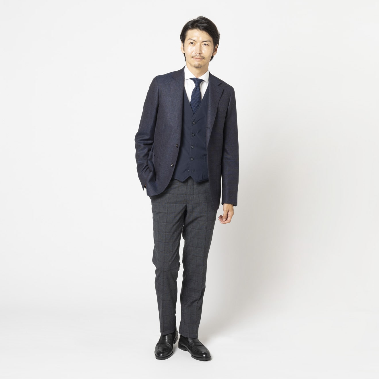 ≪WEB新作≫テーラーズV/中綿/マットな質感/ネイビー/無地/ベスト 