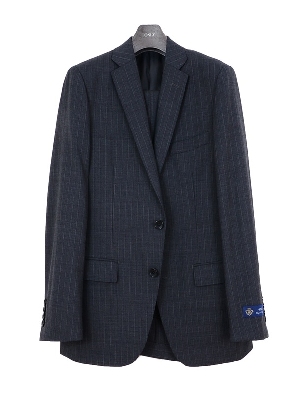 ≪WEB冬特価≫ウール100%/定番太ピッチ/グレー/ストライプ/スーツ