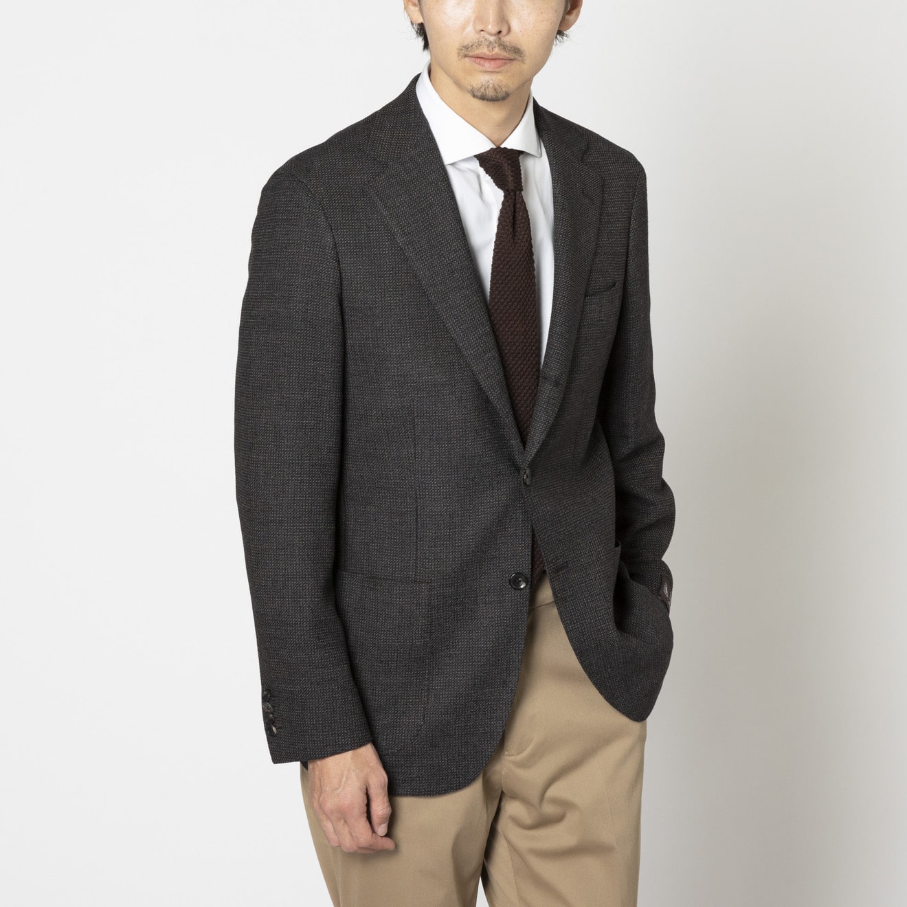 ≪WEB新作≫FABIO/ファビオ/ストレッチ/ウール/ブラウン/柄無地