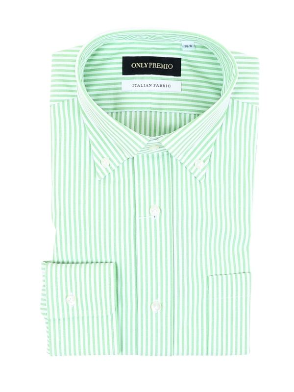 ≪WEB限定≫PREMIO/ ITALIAN FABRIC/ボタンダウン/グリーン/ストライプ