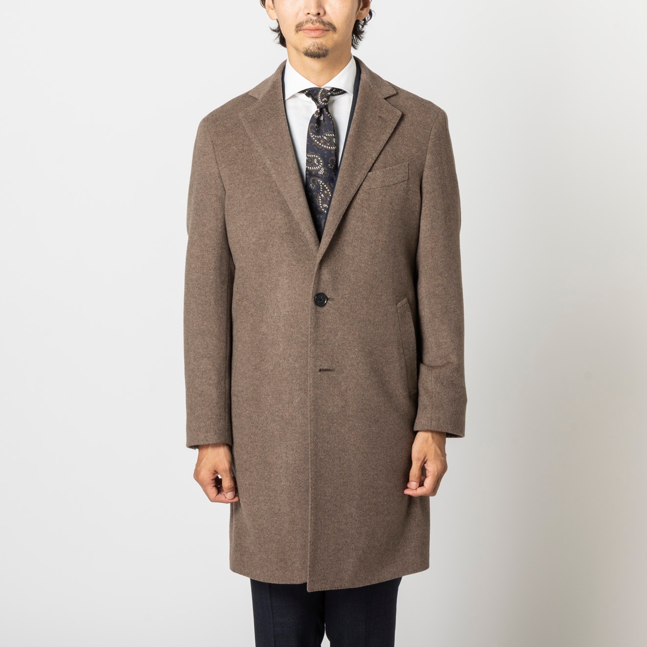 ≪半額SALE≫PREMIO/カシミヤ100%/シングルチェスター/ベージュ/無地