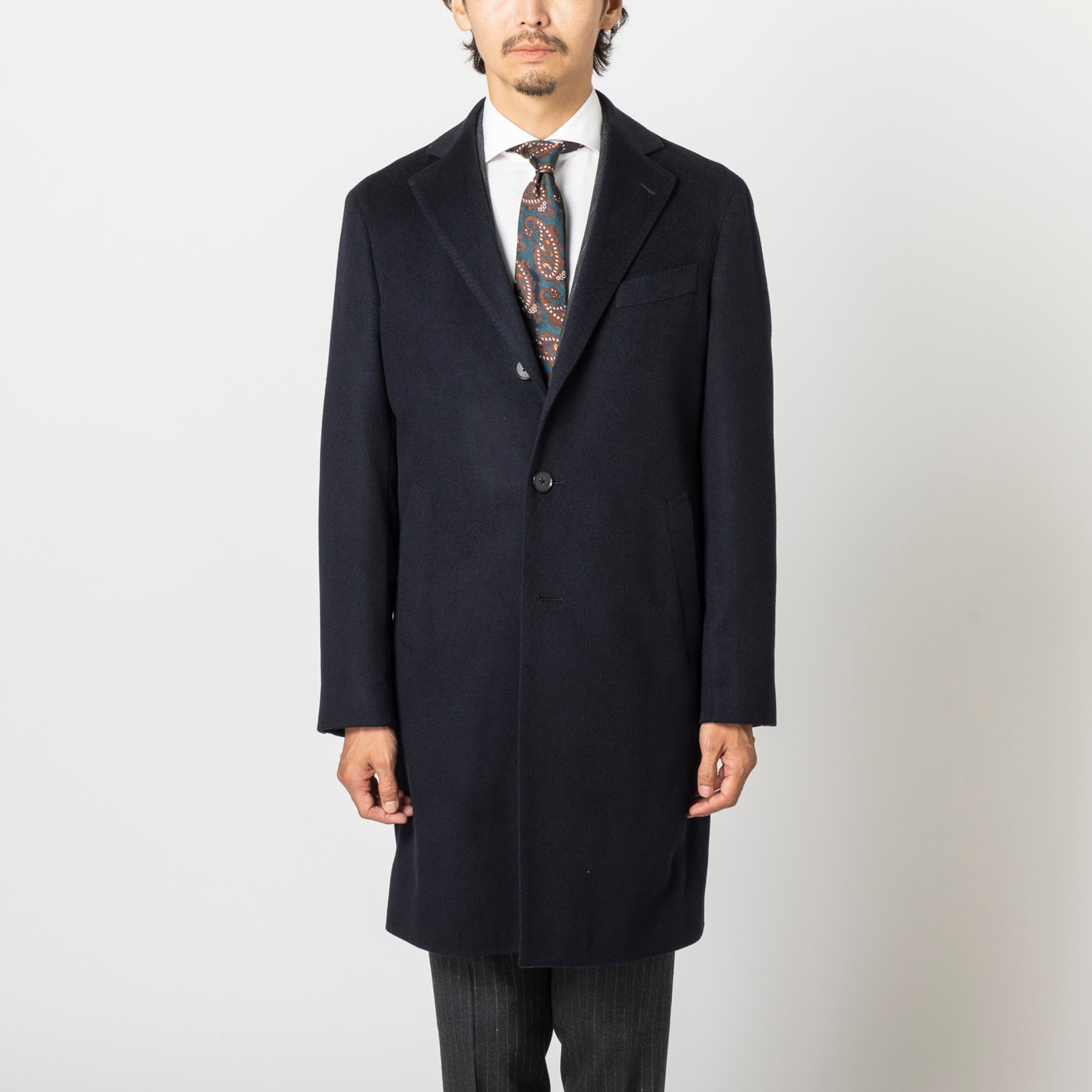 ≪半額SALE≫PREMIO/カシミヤ100%/シングルチェスター/ネイビー/無地