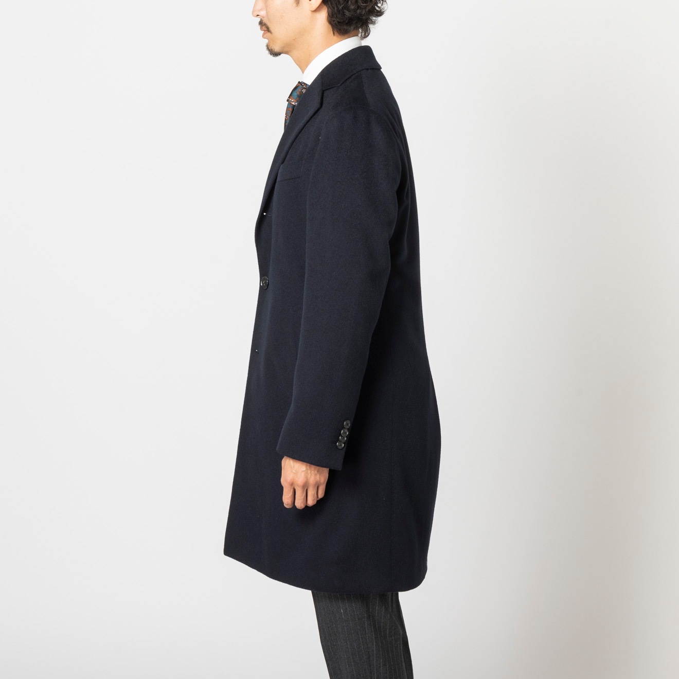 ≪半額SALE≫PREMIO/カシミヤ100%/シングルチェスター/ネイビー/無地