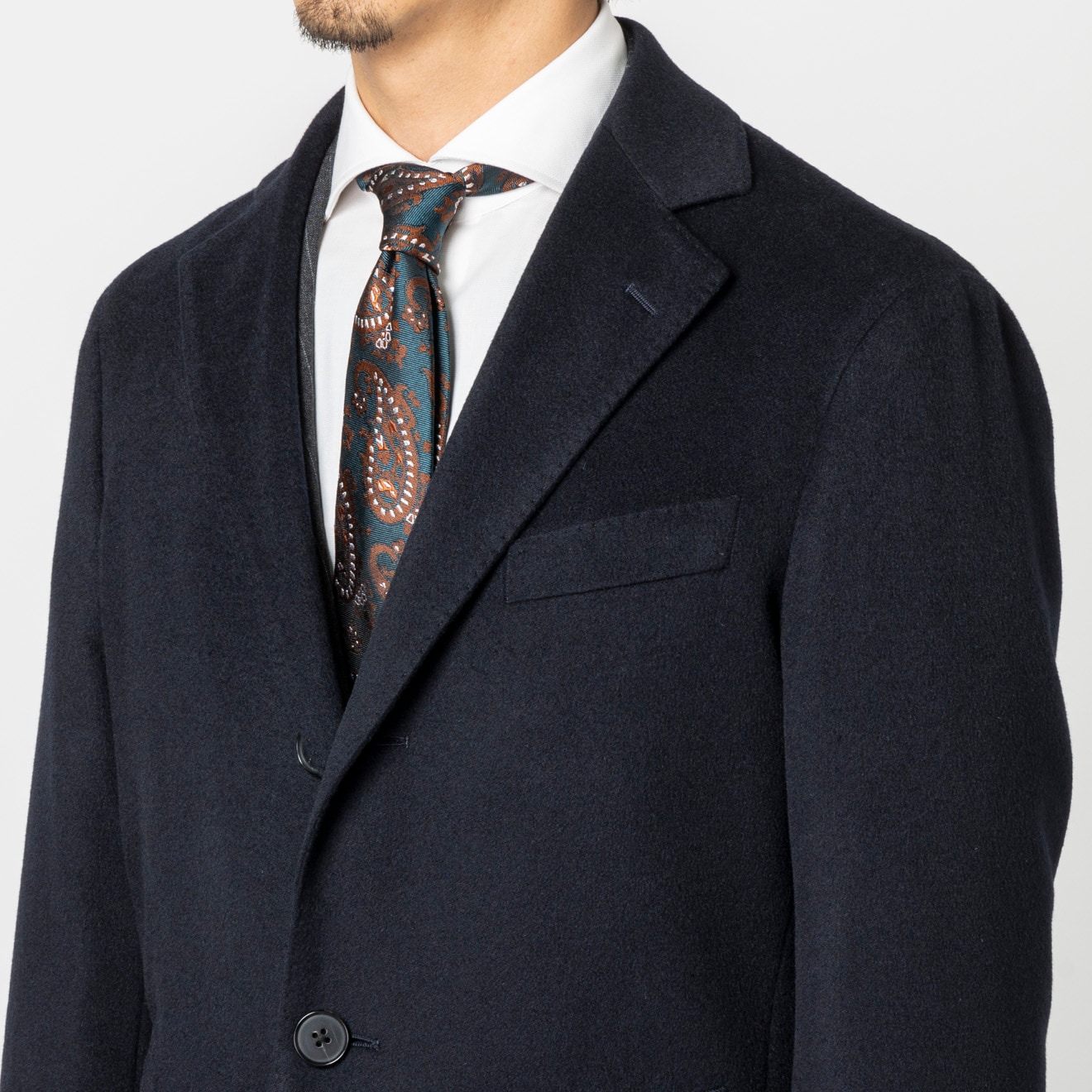 ≪半額SALE≫PREMIO/カシミヤ100%/シングルチェスター/ネイビー/無地