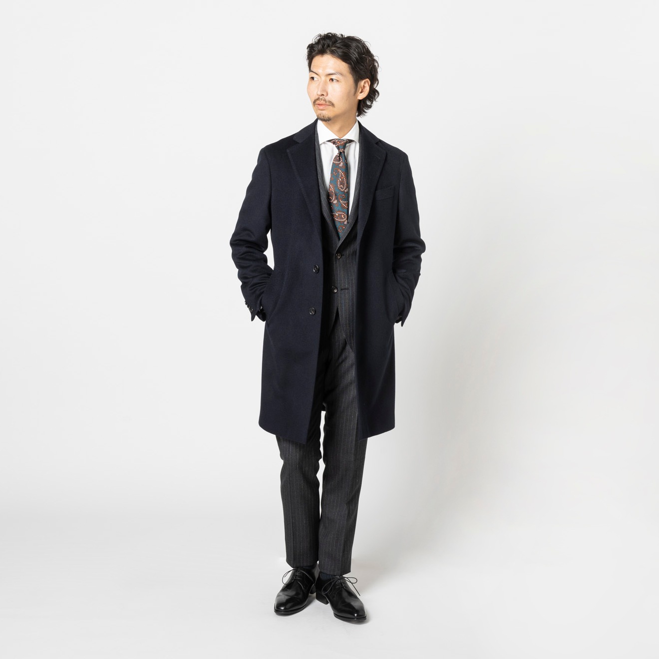 【定価6.5万　完売品✨】カシミヤ100% チェスターコート ブラック ≪半額SALE≫PREMIO/カシミヤ100%/シングルチェスター/ネイビー/無地