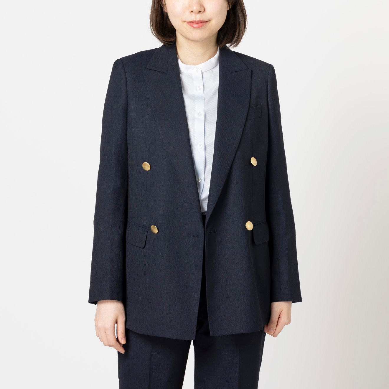 ≪入荷予定≫ダブルブレスト/4つ釦/ネイビー/無地/レディース/春夏