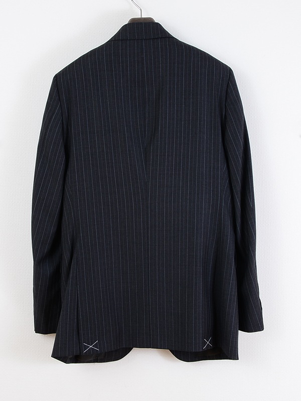 ヒューゴボス × ロロ・ピアーナ ストライプ セットアップ 48 L相当 黒 ≪WEB新作≫PREMIO/LORO PIANA/ロロピアーナ/シングル2釦/ストレッチ
