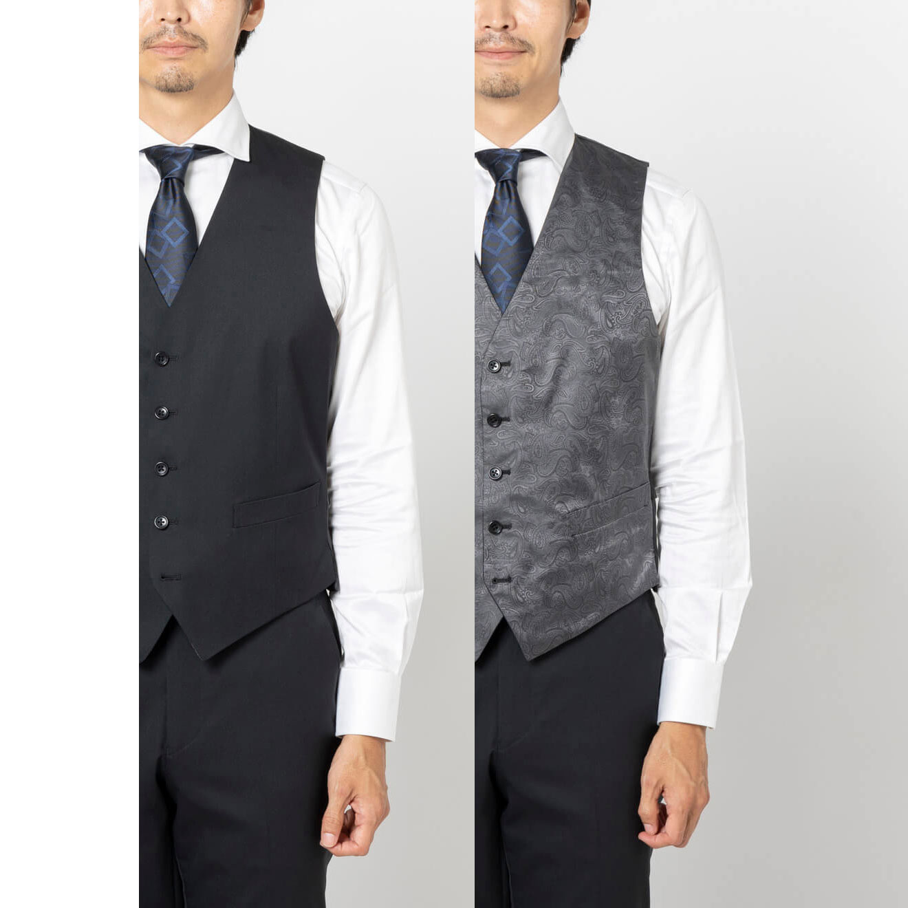 ≪WEB新作≫ウール混/スリーピース/リバーシブルベスト/ブラック