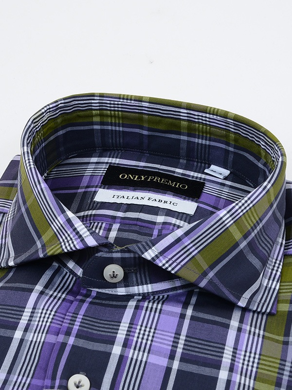 新品「PRIMO EMPORIO」切替え ストレッチ 長袖シャツ イタリア製　S ブラウス 長袖 ストライプ 斜め ボタン アシンメトリー トップス