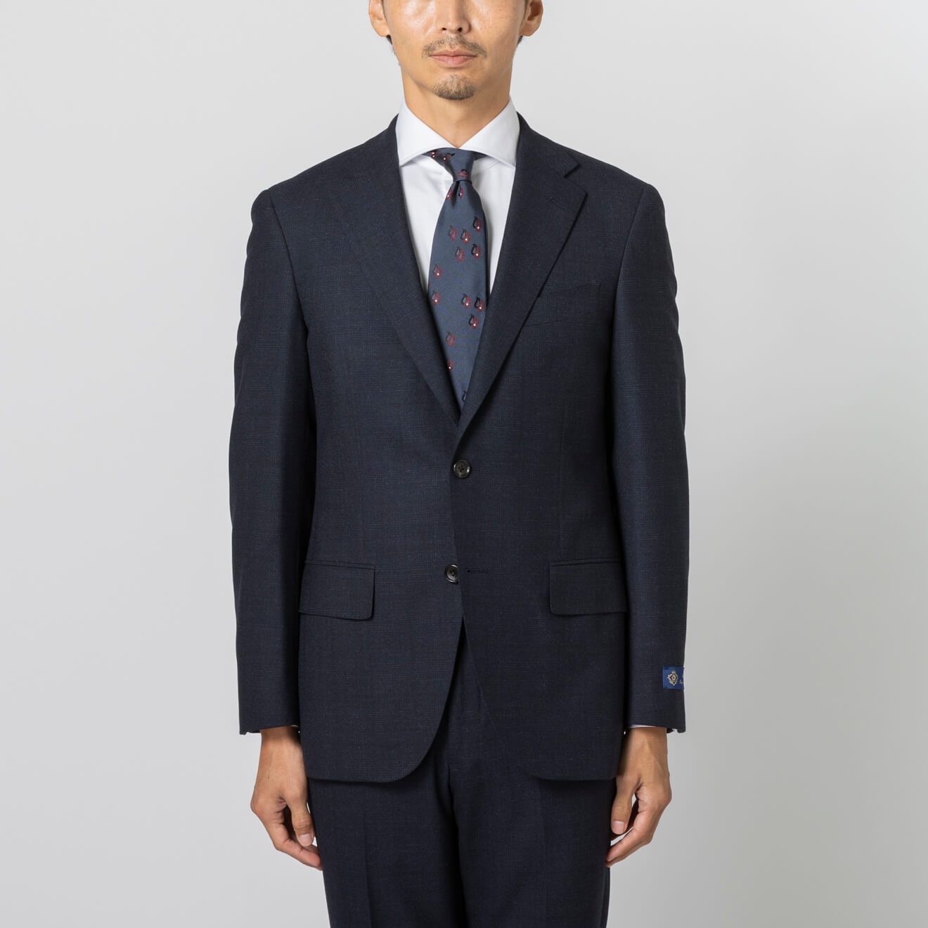 ≪WEB特価≫ウール混/シングル2釦/ノータックスリム/ネイビー/チェック