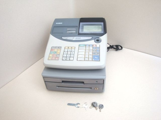 送料込! CASIO レジスター TE-3000 鍵付 カシオ 2 業務用（CASIO