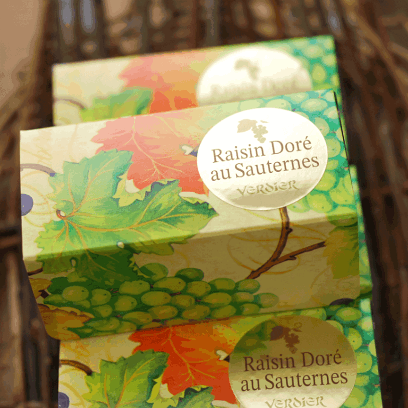 香るブドウのチョコレート（レザンドレ・オ・ソーテルヌ貴腐）50g　5月～9月の期間は冷蔵にて発送いたします。