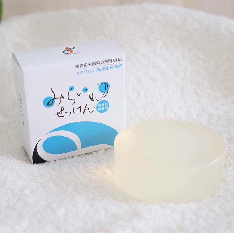 植物由来原料の透明洗顔石けん『みらいゆせっけん』スクワラン配合