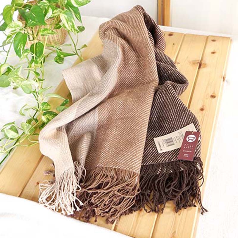 自然栽培 手紡ぎもめんのブランケット ブラウン 益久