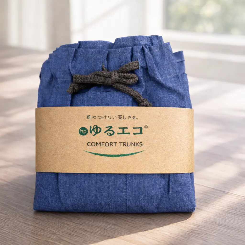『ゆるエコ』Comfortトランクス ゆるゆる綿100% ブルー（インディゴロープ染色）
