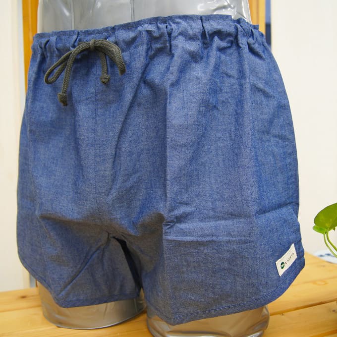 『ゆるエコ』トランクス前閉じ ゆるゆる綿100% ブルー(インディゴロープ染色)