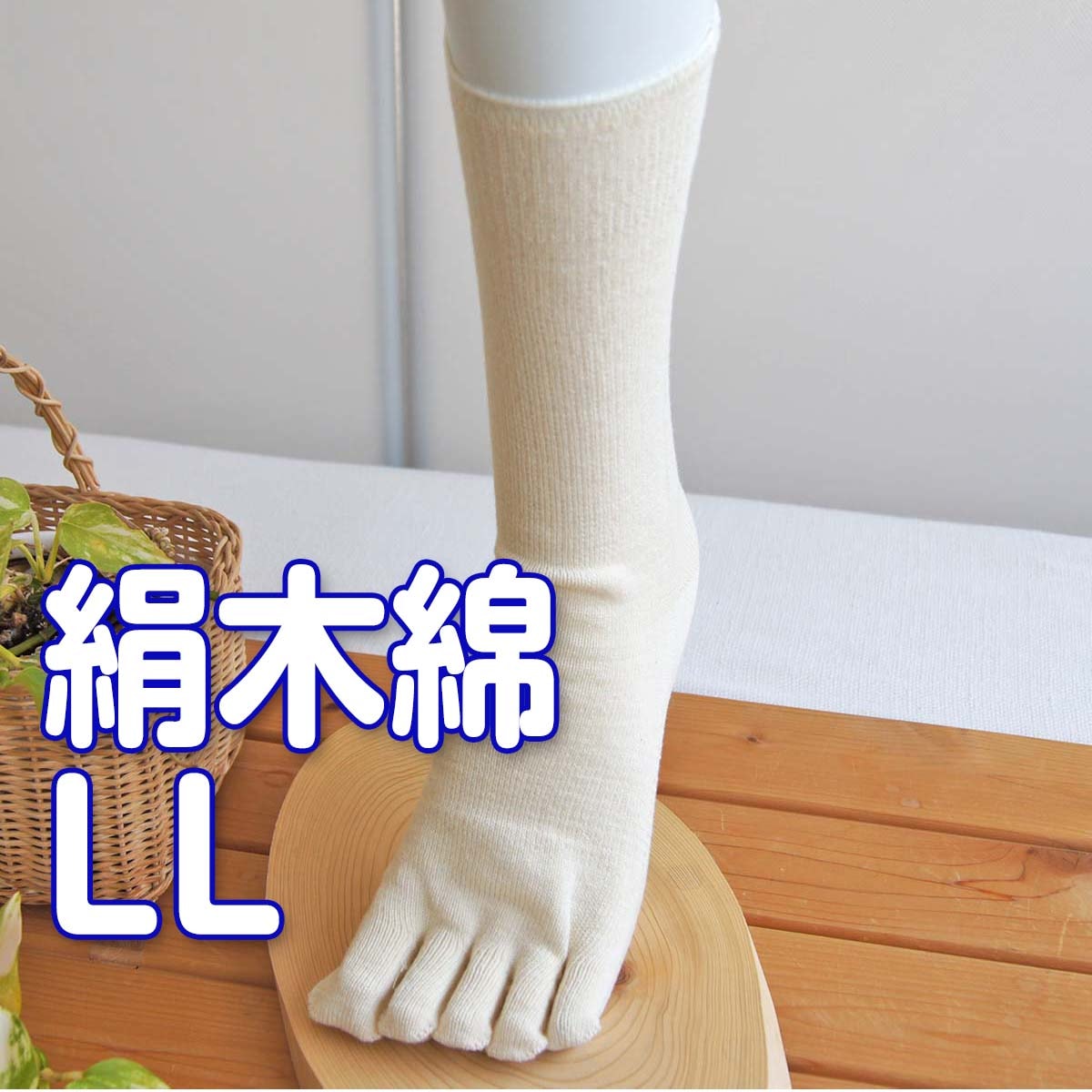 快適5本指 絹+綿 天然素材 絹木綿 優しい履き口 LLサイズ
