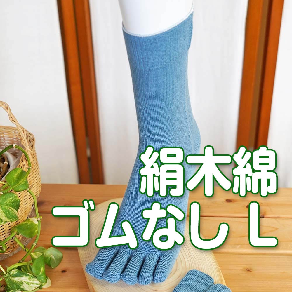 さっぱり快適5本指 絹+綿 天然素材 絹木綿 ゴムなし Lサイズ