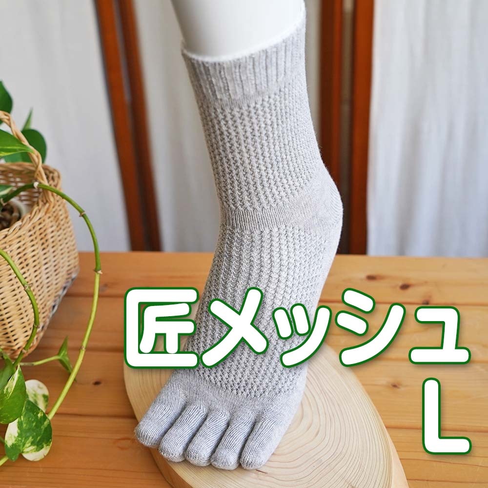 匠(たくみ)薄手メッシュ ゆったり5本指 表:綿+裏:絹 天然素材 Lサイズ