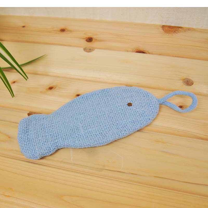 ボディ洗いさかな(ﾍﾁﾏ入り) ブルー 手紡ぎオーガニックコットン 益久