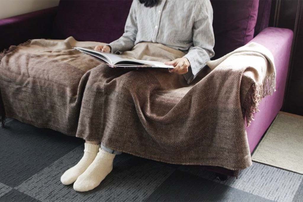自然栽培　手紡ぎもめんのブランケット ブラウン 益久