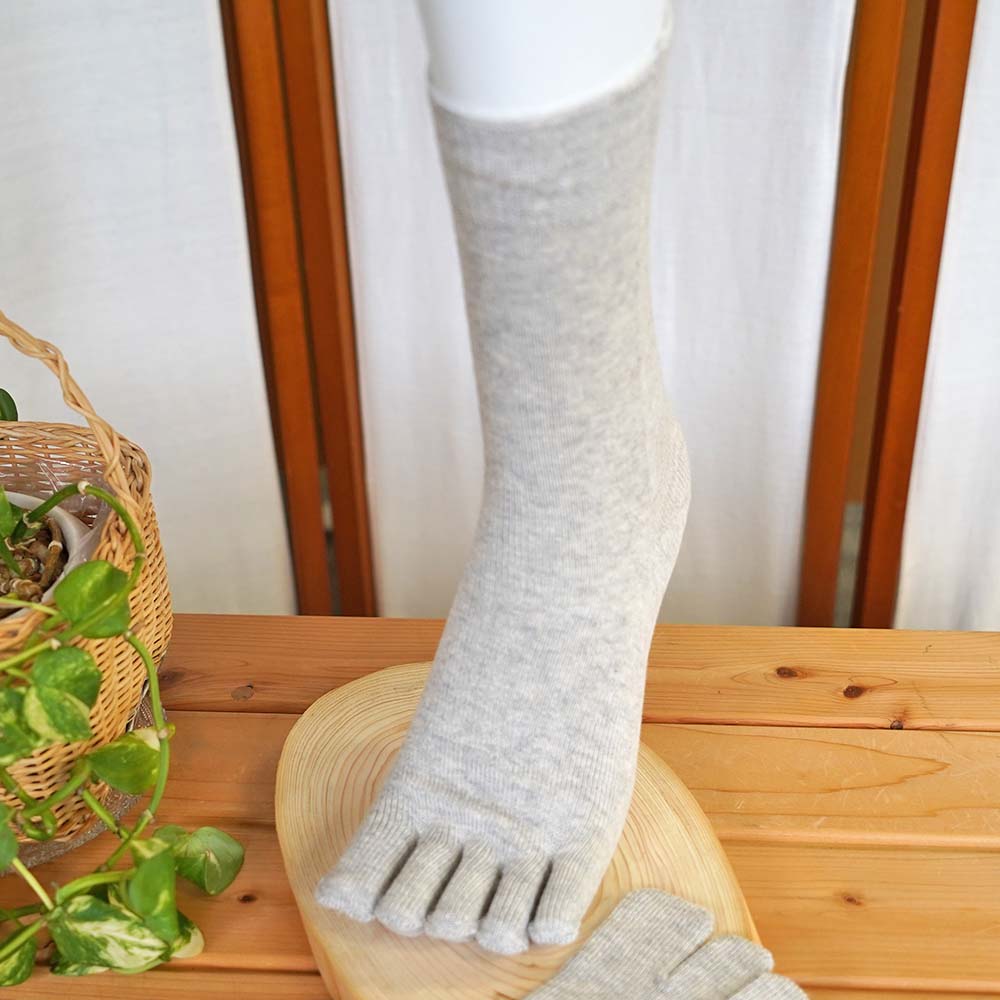 さっぱり快適5本指 絹+綿 天然素材 絹木綿 ゴムなし Lサイズ