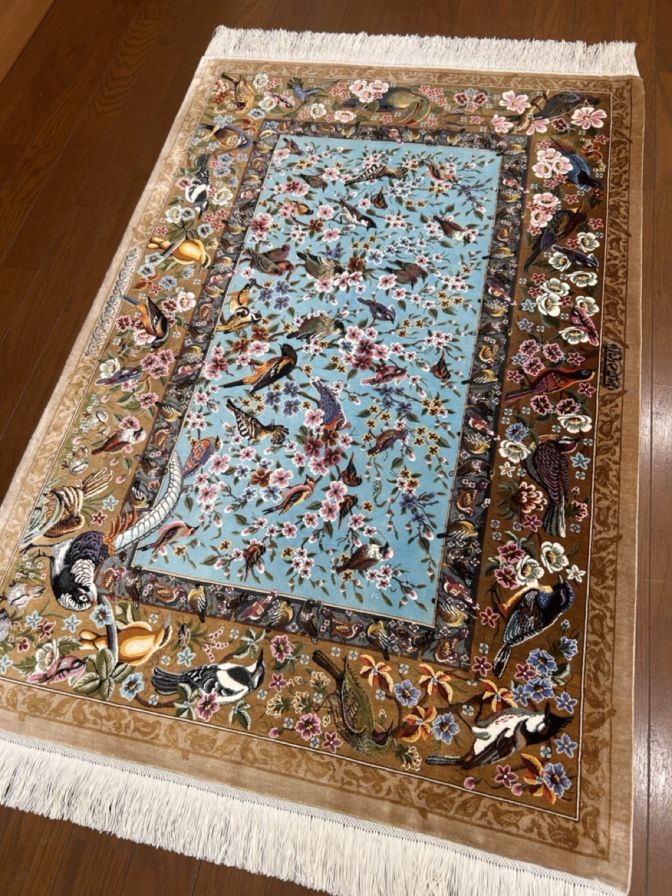 壁掛け向きシルク絨毯 31724 【原産地】イラン クム