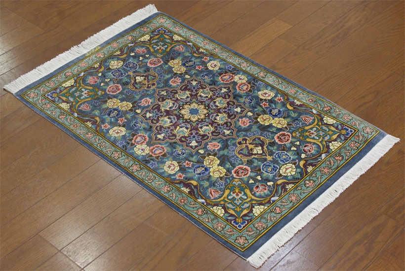 フロアー向きシルク絨毯 14851 【原産地】イラン　クム