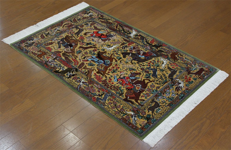 壁掛け向きシルク絨毯 23348 【原産地】イラン　クム