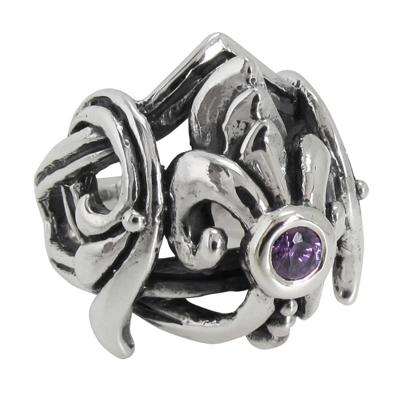 SMOOTH FDL VINE RING WITH CENTER STONE