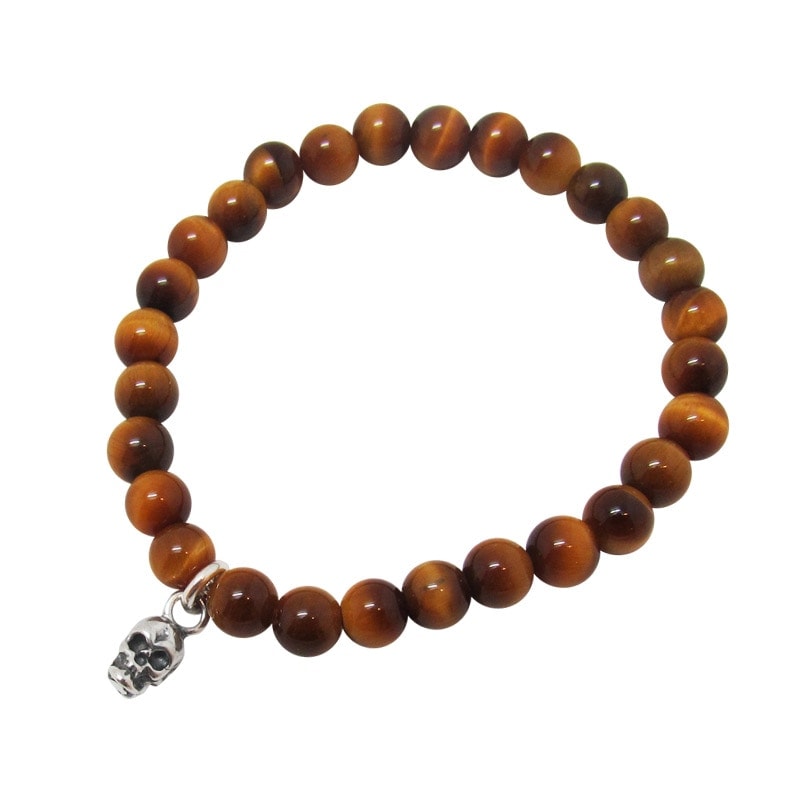 STONE WITH DOUBLE FACE SKULL BRACELET (TIGER EYE) 6mm